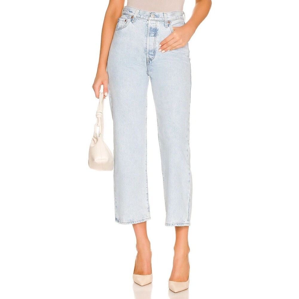 Levis Premium Women Denim Jean 31 Ribcage Straight Ankle Blue High Rise Wide Leg